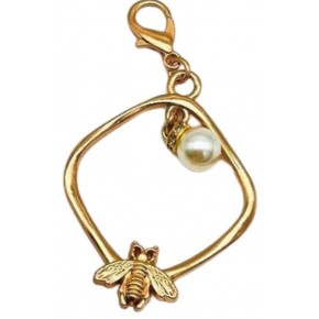 Çanta Aksesuar Light Gold Renk Çanta Süsü (Kare  Arılı İncili)