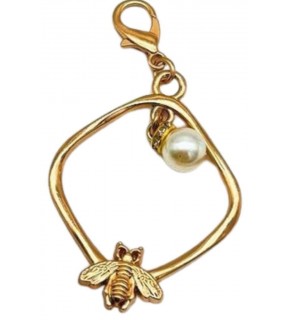 Çanta Aksesuar Light Gold Renk Çanta Süsü (Kare  Arılı İncili)