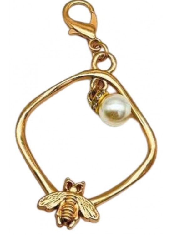 Çanta Aksesuar Light Gold Renk Çanta Süsü (Kare  Arılı İncili)