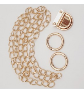 Çanta Aksesuar Light Gold Renk İnce Zincir Kilit Set