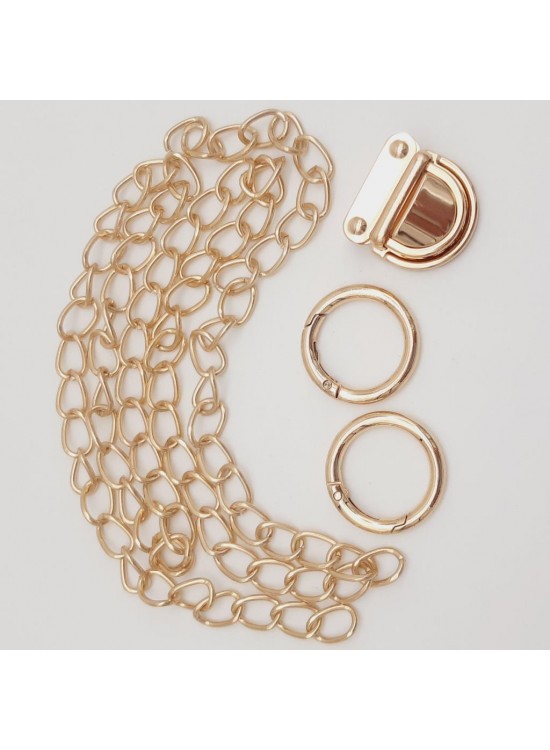 Çanta Aksesuar Light Gold Renk İnce Zincir Kilit Set
