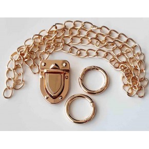 Çanta Aksesuar Light Gold Renk İnce Zincir Uzun Kilit Set