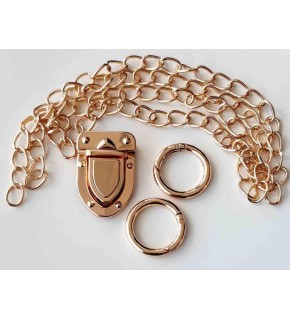 Çanta Aksesuar Light Gold Renk İnce Zincir Uzun Kilit Set