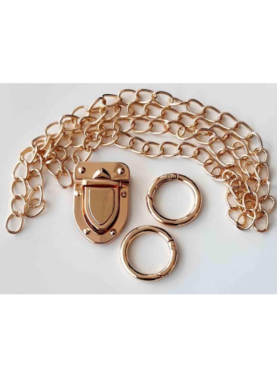 Çanta Aksesuar Light Gold Renk İnce Zincir Uzun Kilit Set