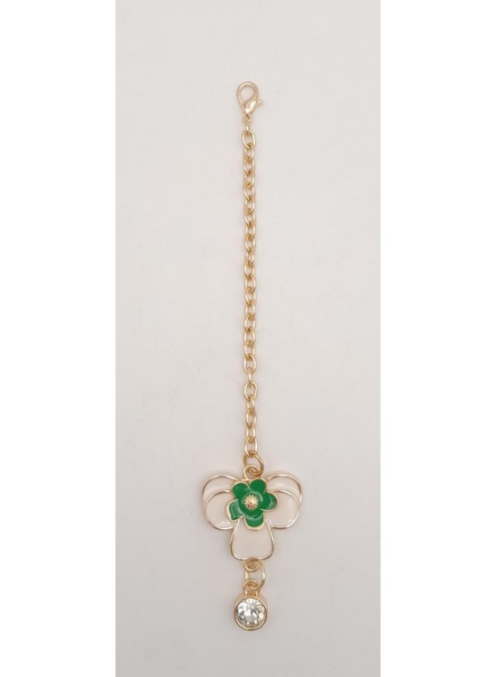 Çanta Aksesuar Light Gold Yeşil Renk Çiçekli Sarkaç Süs