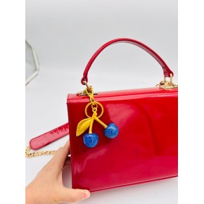 Çanta Aksesuar Mavi Simli  Kiraz Anahtarlık , Çanta Süsü Antik- Gold Metalli