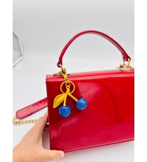 Çanta Aksesuar Mavi Simli  Kiraz Anahtarlık , Çanta Süsü Antik- Gold Metalli