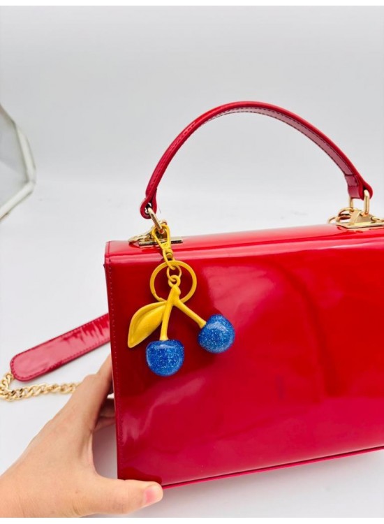 Çanta Aksesuar Mavi Simli  Kiraz Anahtarlık , Çanta Süsü Antik- Gold Metalli