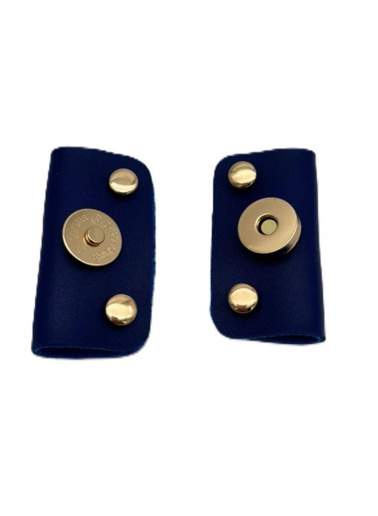 Çanta Aksesuar Mavi Suni Derili Troklu Mıknatıslı Çıtçıt Light Gold Metalli