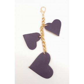 Çanta Aksesuar Mor Gerçek Deri Kalpli Süs Püskül Light Gold Zincirli