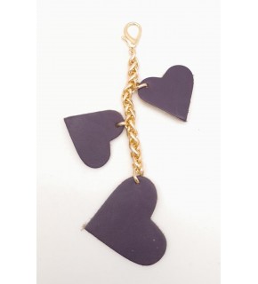 Çanta Aksesuar Mor Gerçek Deri Kalpli Süs Püskül Light Gold Zincirli