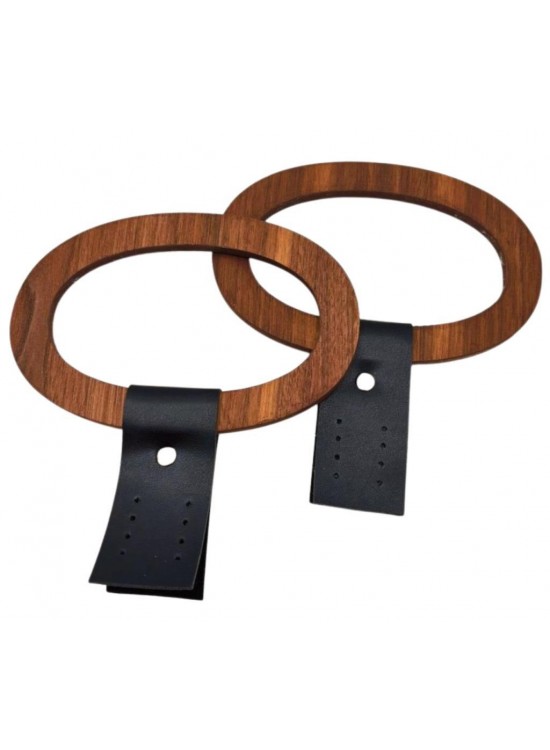 Çanta Aksesuar Oval Derili  Ahşap Çanta Sapı Koyu Renk