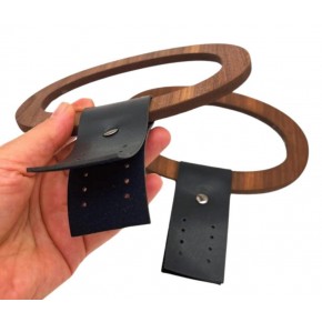 Çanta Aksesuar Oval Derili  Ahşap Çanta Sapı Koyu Renk