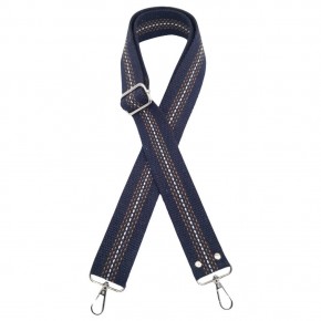 Çanta Aksesuar Pamuklu Kolon 120x4 cm Lacivert Renk Kahve Beyaz Çizgili Gümüş Metalli