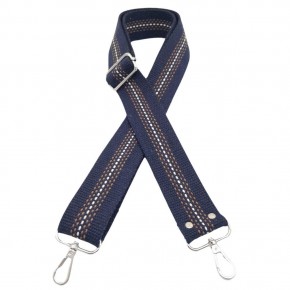 Çanta Aksesuar Pamuklu Kolon 120x4 cm Lacivert Renk Kahve Beyaz Çizgili Gümüş Metalli