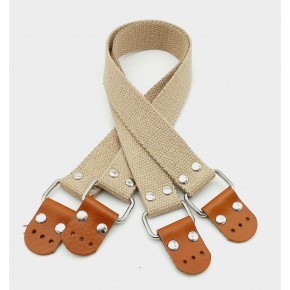 Çanta Aksesuar Pamuklu Kolon 57X3 Cm Derili Bej Renk Çanta Sapı Gümüş Metalli