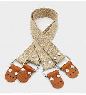 Çanta Aksesuar Pamuklu Kolon 57X3 Cm Derili Bej Renk Çanta Sapı Gümüş Metalli