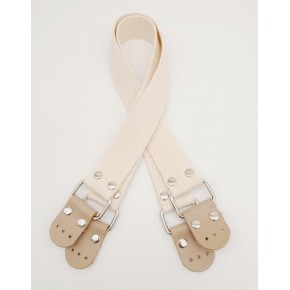 Çanta Aksesuar Pamuklu Kolon 57X3 Cm Derili Krem Renk Çanta Sapı Gümüş Metalli