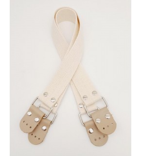 Çanta Aksesuar Pamuklu Kolon 57X3 Cm Derili Krem Renk Çanta Sapı Gümüş Metalli