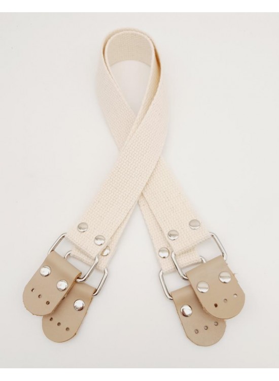 Çanta Aksesuar Pamuklu Kolon 57X3 Cm Derili Krem Renk Çanta Sapı Gümüş Metalli