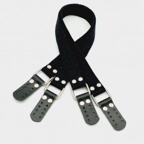 Çanta Aksesuar Pamuklu Kolon 57X3 Cm Derili Siyah Renk Çanta Sapı Gümüş Metalli