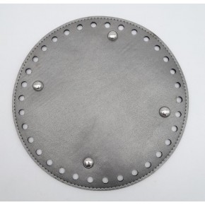 Çanta Aksesuar Parlak Gri Suni Deri 20 cm Yuvarlak Çanta Tabanı Gümüş Metalli