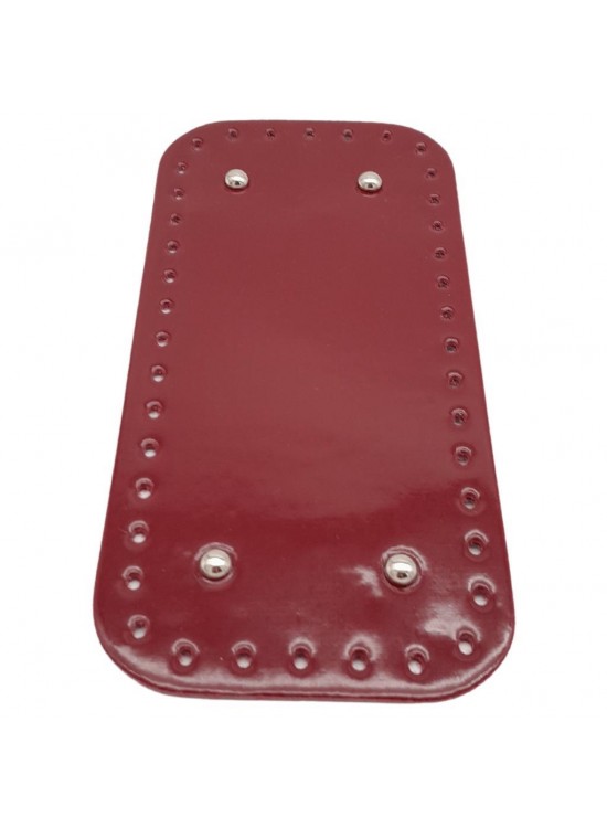 Çanta Aksesuar Parlak Rugan Deri 25x12 cm Dikdörtgen Çanta Tabanı Bordo Renk Gümüş Metalli