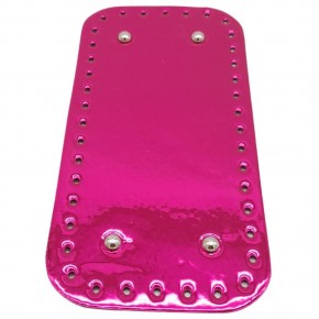 Çanta Aksesuar Parlak Rugan Deri 25x12 cm Dikdörtgen Çanta Tabanı Fuşya Renk Gümüş Metalli