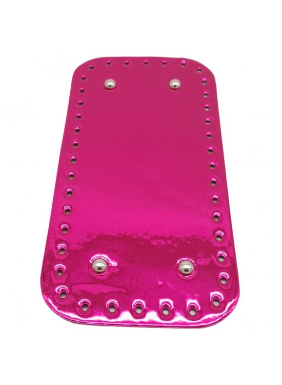 Çanta Aksesuar Parlak Rugan Deri 25x12 cm Dikdörtgen Çanta Tabanı Fuşya Renk Gümüş Metalli