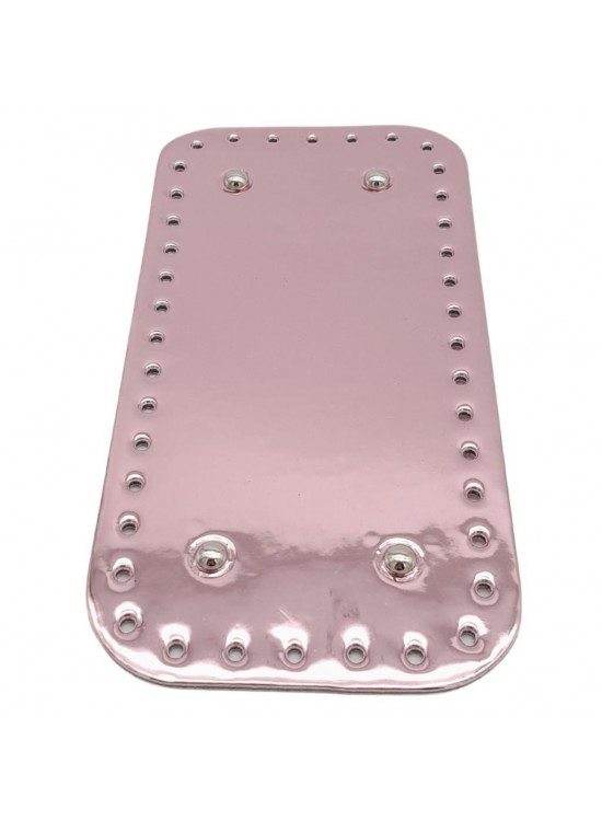 Çanta Aksesuar Parlak Rugan Deri 25x12 cm Dikdörtgen Çanta Tabanı Pudra Renk Gümüş Metalli