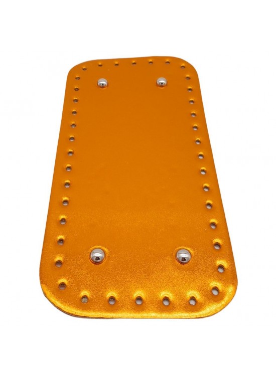 Çanta Aksesuar Parlak Rugan Deri 25x12 cm Dikdörtgen Çanta Tabanı Turuncu Renk Gümüş Metalli