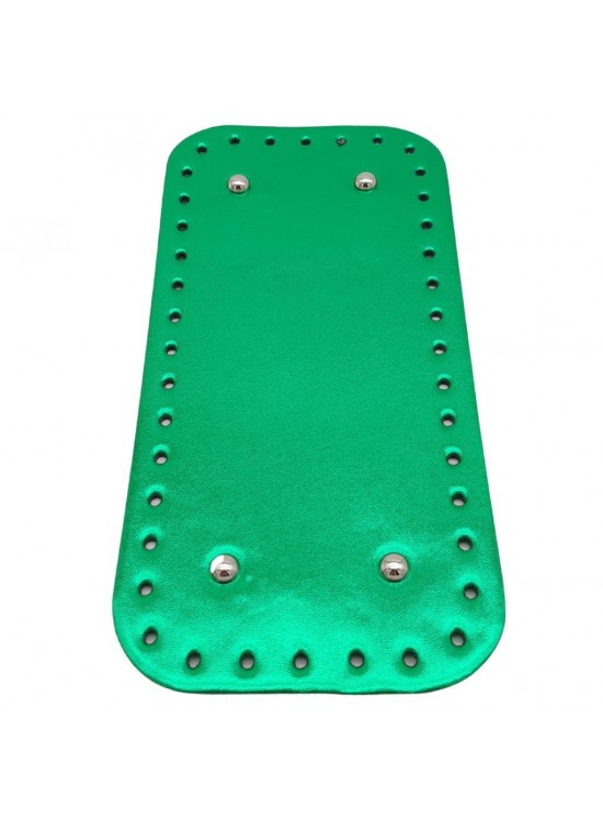 Çanta Aksesuar Parlak Rugan Deri 25x12 cm Dikdörtgen Çanta Tabanı Yeşil Renk Gümüş Metalli