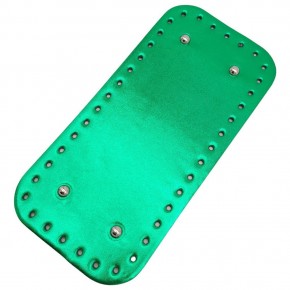 Çanta Aksesuar Parlak Rugan Deri 25x12 cm Dikdörtgen Çanta Tabanı Yeşil Renk Gümüş Metalli