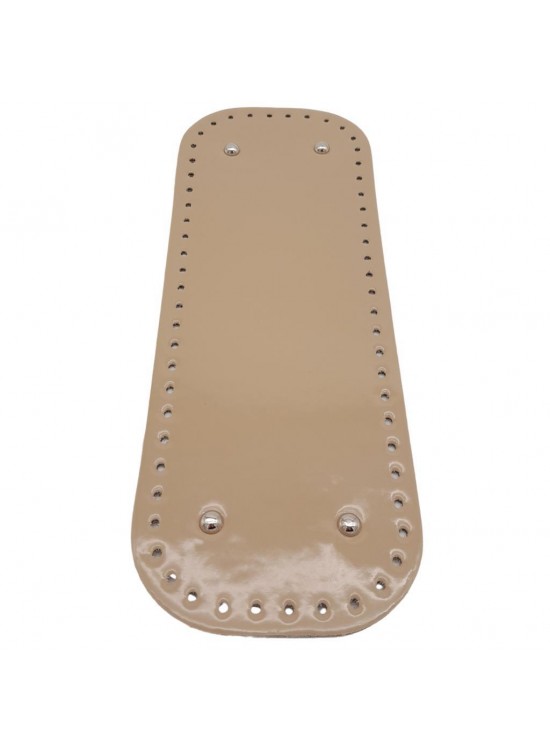 Çanta Aksesuar Parlak Rugan Deri 32x12 cm Dikdörtgen Çanta Tabanı Bej Renk Gümüş Metalli