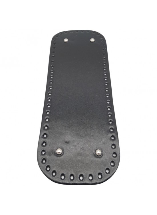 Çanta Aksesuar Parlak Rugan Deri 32x12 cm Dikdörtgen Çanta Tabanı Siyah Renk Gümüş Metalli