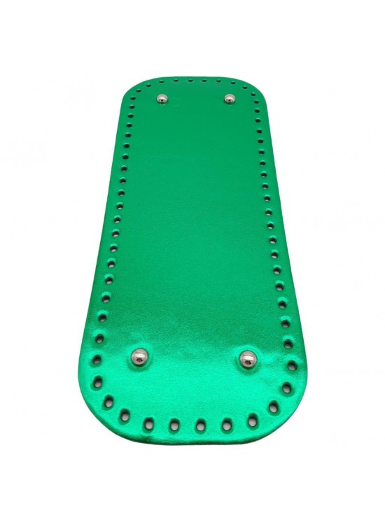 Çanta Aksesuar Parlak Rugan Deri 32x12 cm Dikdörtgen Çanta Tabanı Yeşil Renk Gümüş Metalli