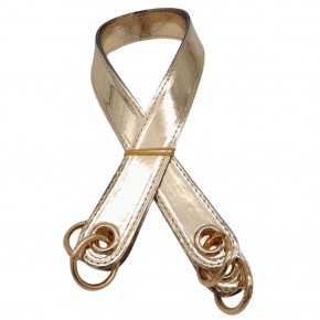 Çanta Aksesuar Parlak Rugan Deri Kuş Gözlü Çift Çanta Sapı Açık Gold Renk Light Gold Metalli