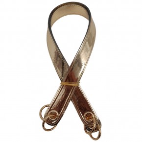 Çanta Aksesuar Parlak Rugan Deri Kuş Gözlü Çift Çanta Sapı Açık Gold Renk Light Gold Metalli