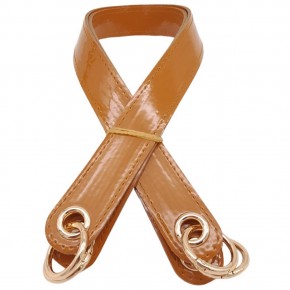 Çanta Aksesuar Parlak Rugan Deri Kuş Gözlü Çift Çanta Sapı Açık Taba Renk Light Gold Metalli