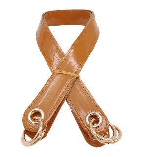 Çanta Aksesuar Parlak Rugan Deri Kuş Gözlü Çift Çanta Sapı Açık Taba Renk Light Gold Metalli