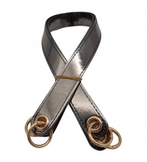 Çanta Aksesuar Parlak Rugan Deri Kuş Gözlü Çift Çanta Sapı Antrasit Renk Light Gold Metalli