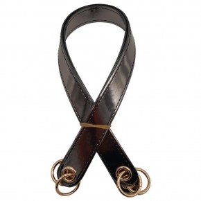 Çanta Aksesuar Parlak Rugan Deri Kuş Gözlü Çift Çanta Sapı Antrasit Renk Light Gold Metalli