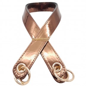 Çanta Aksesuar Parlak Rugan Deri Kuş Gözlü Çift Çanta Sapı Bakır Renk Light Gold Metalli