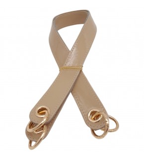 Çanta Aksesuar Parlak Rugan Deri Kuş Gözlü Çift Çanta Sapı Bej Renk Light Gold Metalli