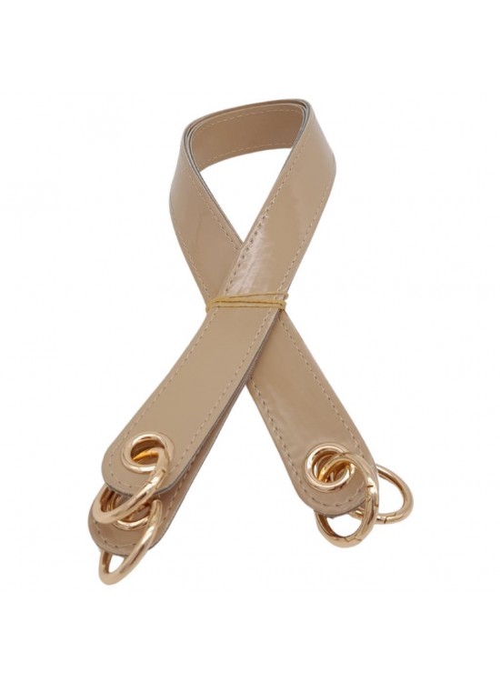 Çanta Aksesuar Parlak Rugan Deri Kuş Gözlü Çift Çanta Sapı Bej Renk Light Gold Metalli Çanta Aksesuar Parlak Rugan Deri Kuş Gözlü Çift Çanta Sapı Bej Renk Light Gold Metalli