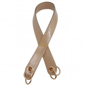 Çanta Aksesuar Parlak Rugan Deri Kuş Gözlü Çift Çanta Sapı Bej Renk Light Gold Metalli