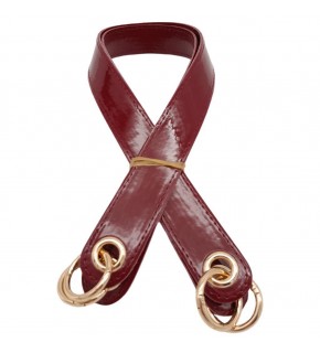 Çanta Aksesuar Parlak Rugan Deri Kuş Gözlü Çift Çanta Sapı Bordo Renk Light Gold Metalli