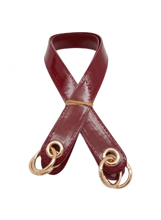 Çanta Aksesuar Parlak Rugan Deri Kuş Gözlü Çift Çanta Sapı Bordo Renk Light Gold Metalli Çanta Aksesuar Parlak Rugan Deri Kuş Gözlü Çift Çanta Sapı Bordo Renk Light Gold Metalli