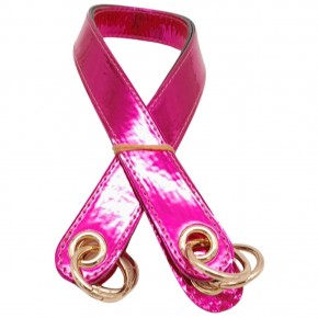 Çanta Aksesuar Parlak Rugan Deri Kuş Gözlü Çift Çanta Sapı Fuşya Renk Light Gold Metalli