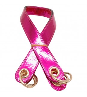 Çanta Aksesuar Parlak Rugan Deri Kuş Gözlü Çift Çanta Sapı Fuşya Renk Light Gold Metalli